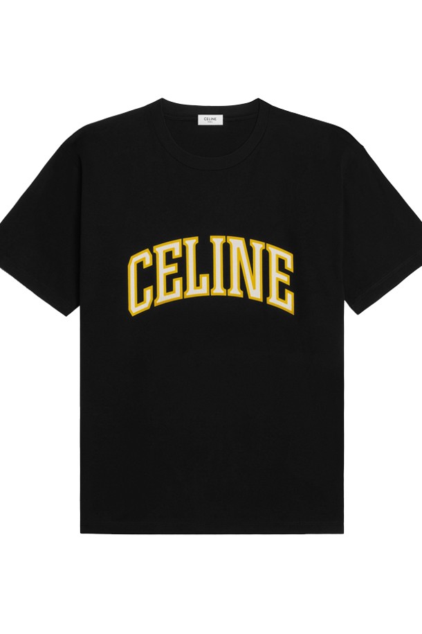 CELINE - 반팔티셔츠 - 셀린느 남성 로고 루즈 반팔 티셔츠 (블랙옐로우오프화이트) 2X60L671Q 38YG