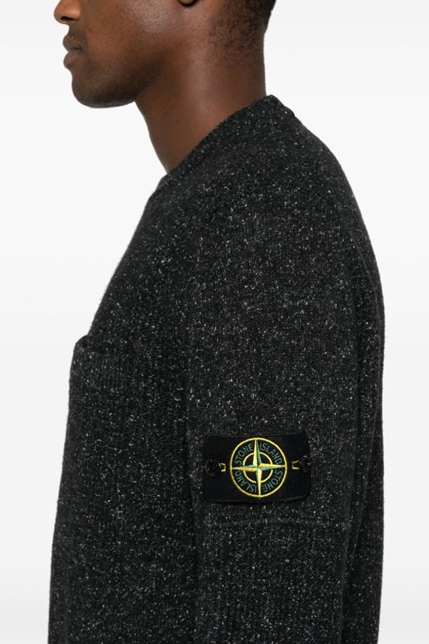 STONE ISLAND - 스웨터 - 스톤아일랜드 남성 와펜 패치 스펙클드 포켓 울 니트 블랙 8115562B1 V0029