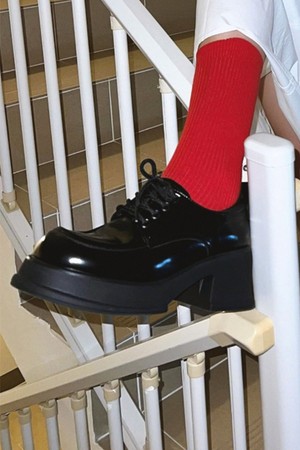 Harper 천연소가죽 레이스업 플랫폼 블랙 로퍼 7cm -SA9060 (1 color)