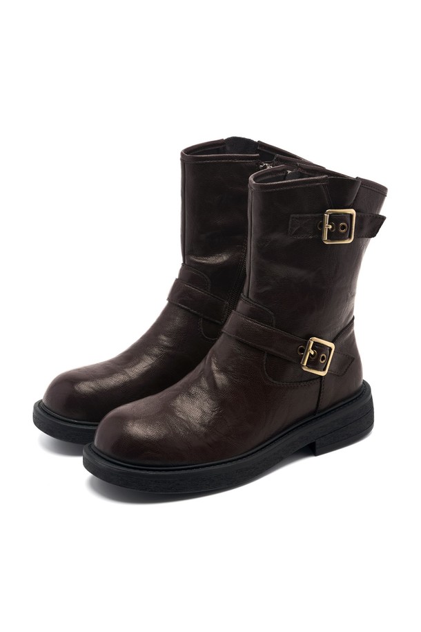 SPUR - 부츠/워커 - Wrinkle Cow Leather Biker Boot -UA9061 (2color)