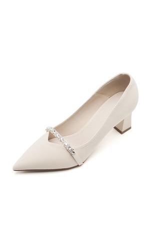 Jade Oblique Crystal Pumps Heel -VA9023 (3color)