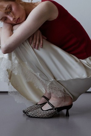 Aria Crystal Mesh Mule Sandal 뮬 샌들 6.2cm -WS9039 (1color)