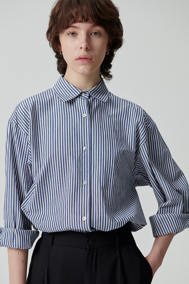 STUDIO SÉCANTE - 셔츠 - LENTE Shirt (Blue Indigo Stripe)