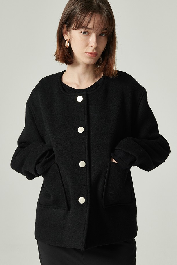 STUDIO SÉCANTE - 코트 - NANA Wool Round-Collar Outer (Winter Black)