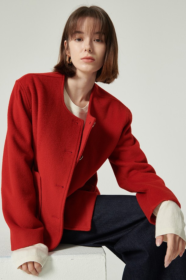 STUDIO SÉCANTE - 코트 - NANA Wool Round-Collar Outer (Flame Scarlet)