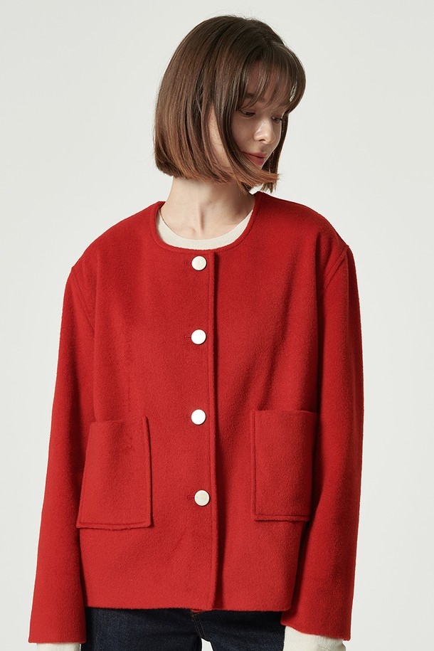 STUDIO SÉCANTE - 코트 - NANA Wool Round-Collar Outer (Flame Scarlet)