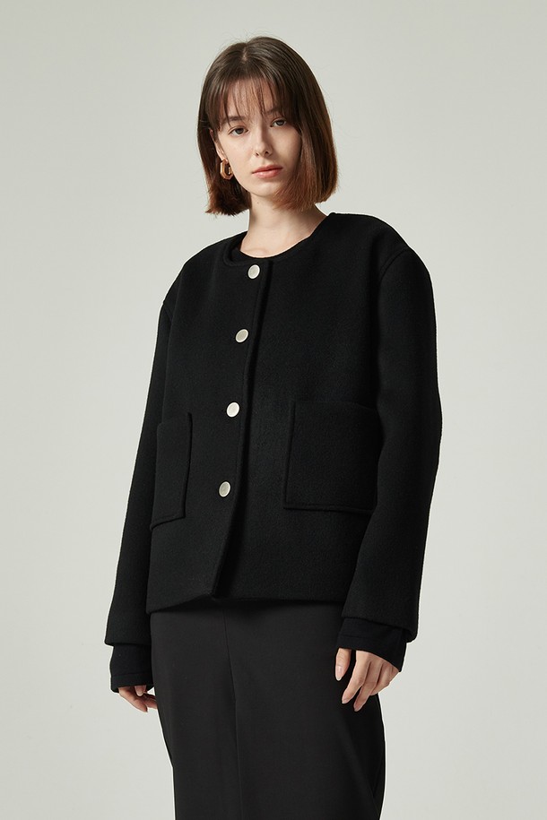 STUDIO SÉCANTE - 코트 - NANA Wool Round-Collar Outer (Winter Black)