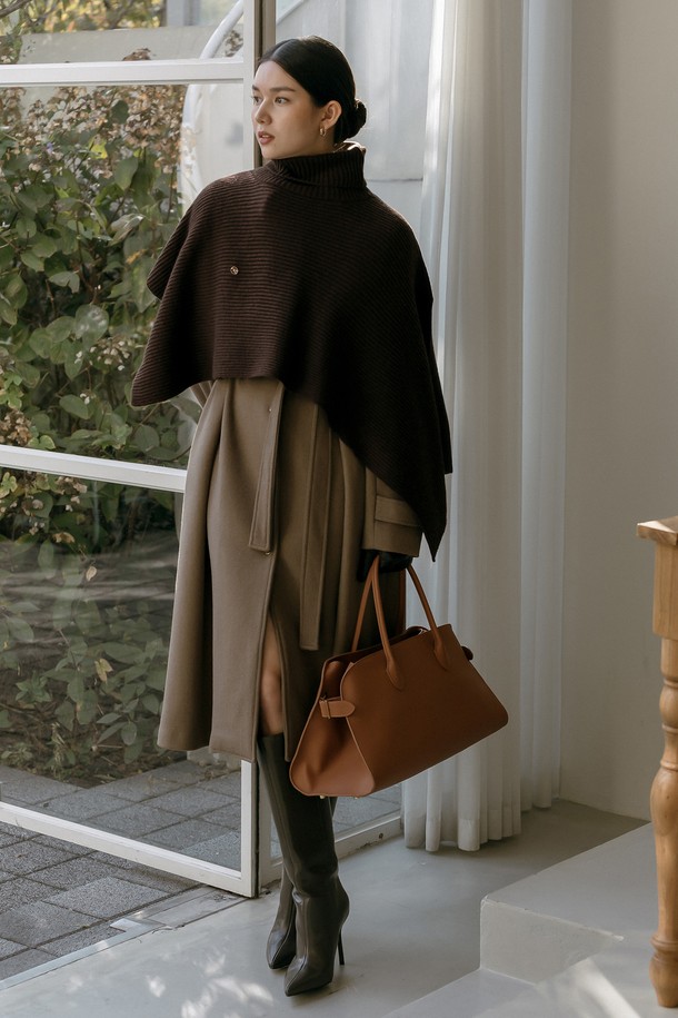 Mayver U - 터틀넥 - Temp Turtleneck Wool Cape Knitwear _ Brown