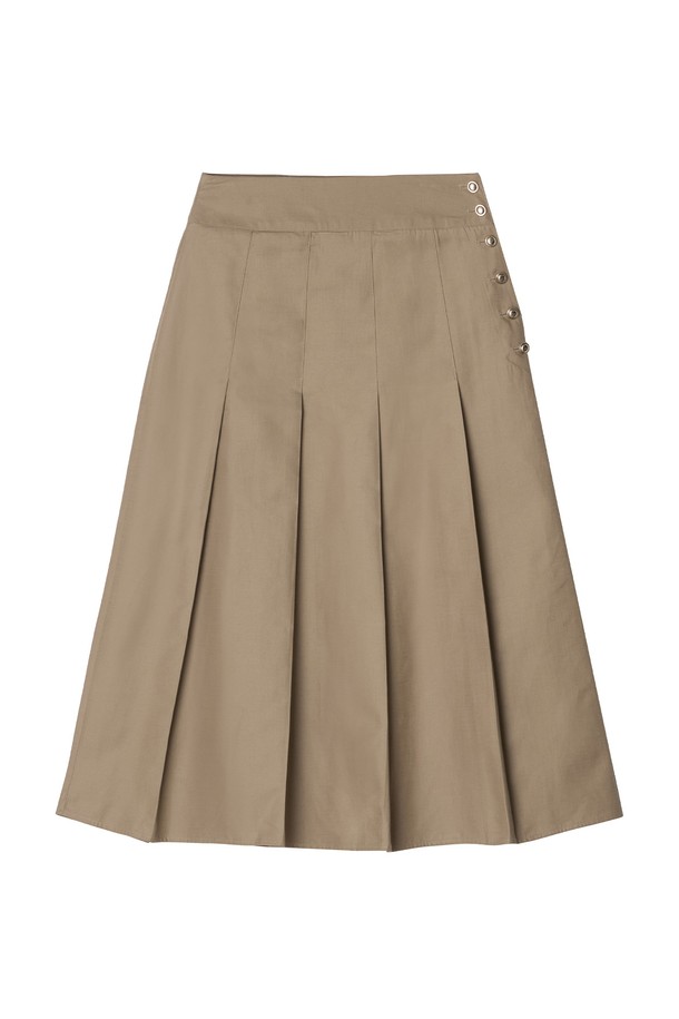 Mayver U - 미디스커트 - Noosa Pleats Cotton Skirt _ Beige