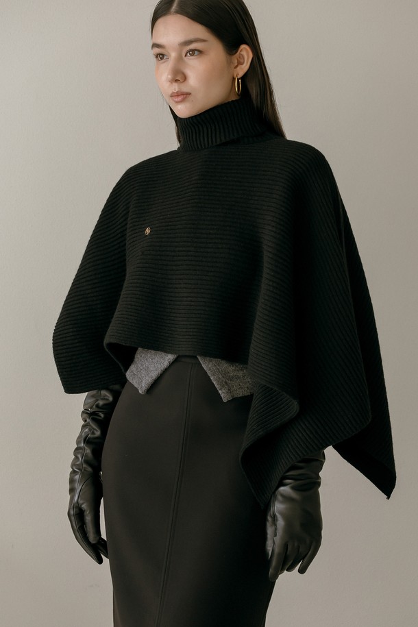 Mayver U - 터틀넥 - Temp Turtleneck Wool Cape Knitwear _ Black