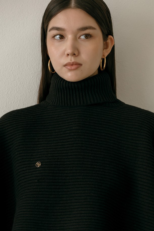 Mayver U - 터틀넥 - Temp Turtleneck Wool Cape Knitwear _ Black