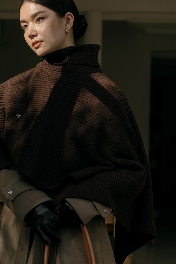 Mayver U - 터틀넥 - Temp Turtleneck Wool Cape Knitwear _ Brown