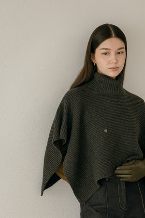 Temp Turtleneck Wool Cape Knitwear _ Gray