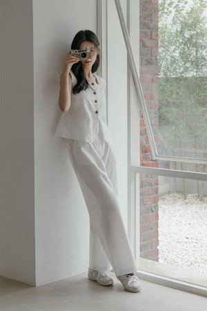 Leem Button Pants _ White