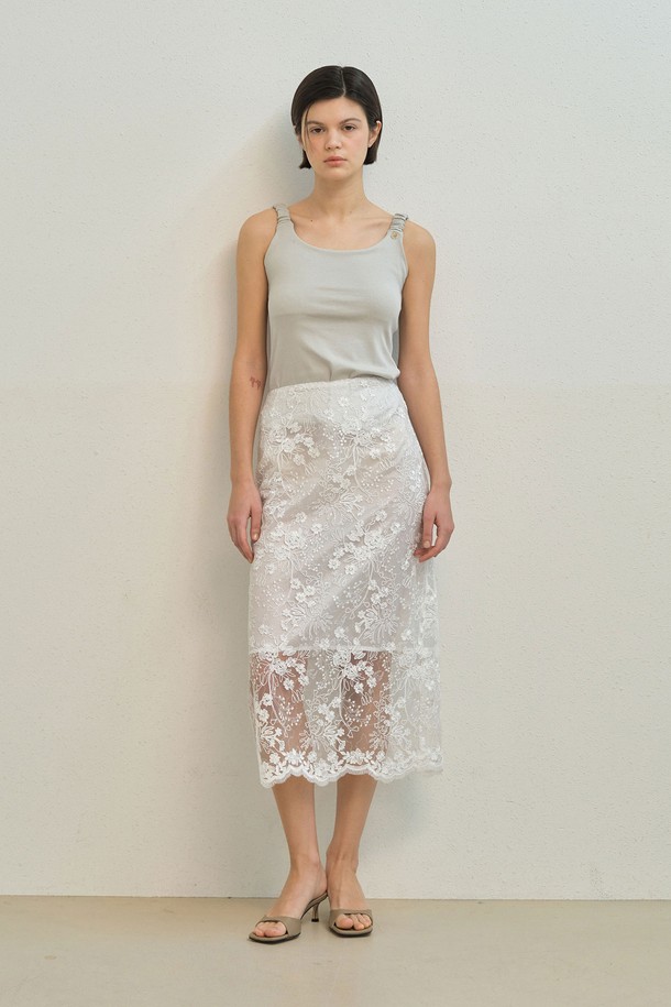 Mayver U - 미디스커트 - Essence Lace Skirt _ Ivory