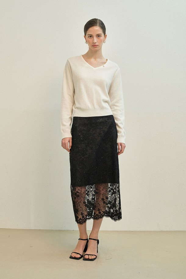 Mayver U - 미디스커트 - Essence Lace Skirt _ Black