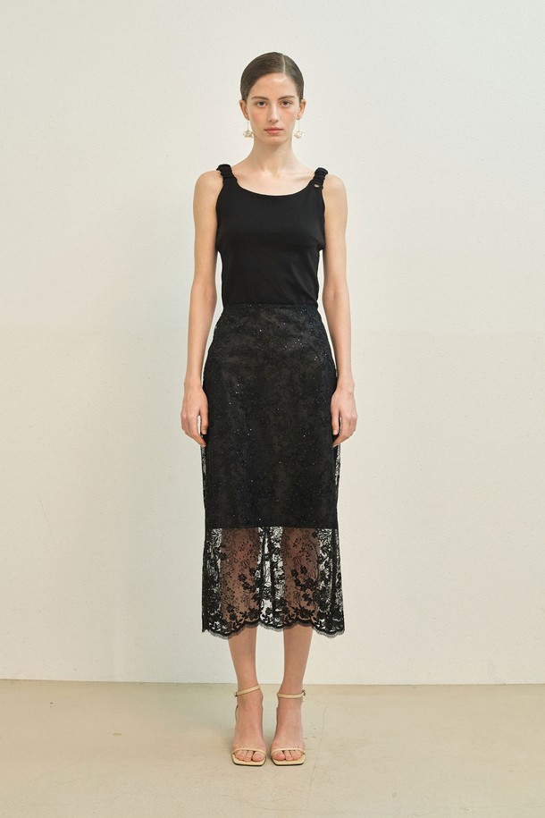 Mayver U - 미디스커트 - Essence Lace Skirt _ Black