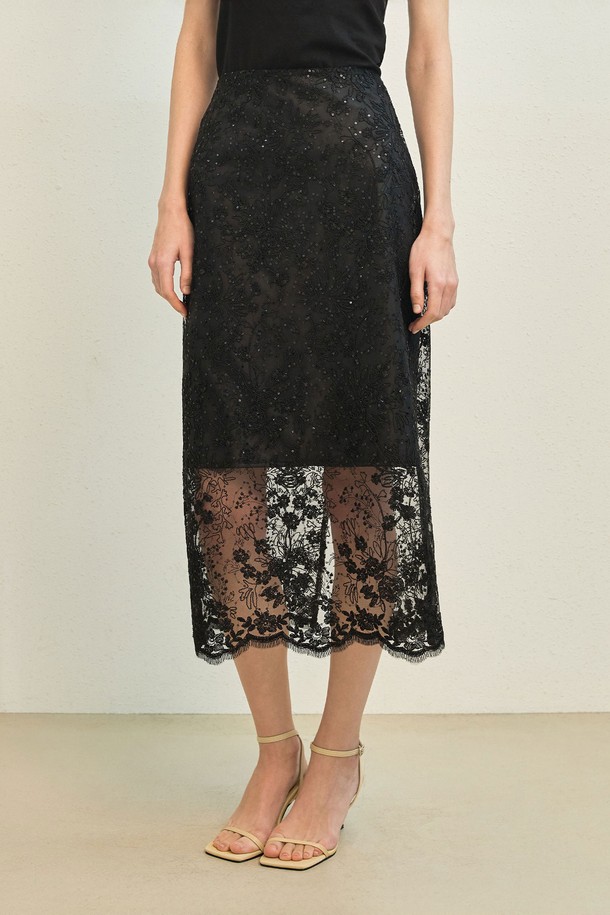 Mayver U - 미디스커트 - Essence Lace Skirt _ Black