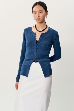mea linen cardigan _ BLUE