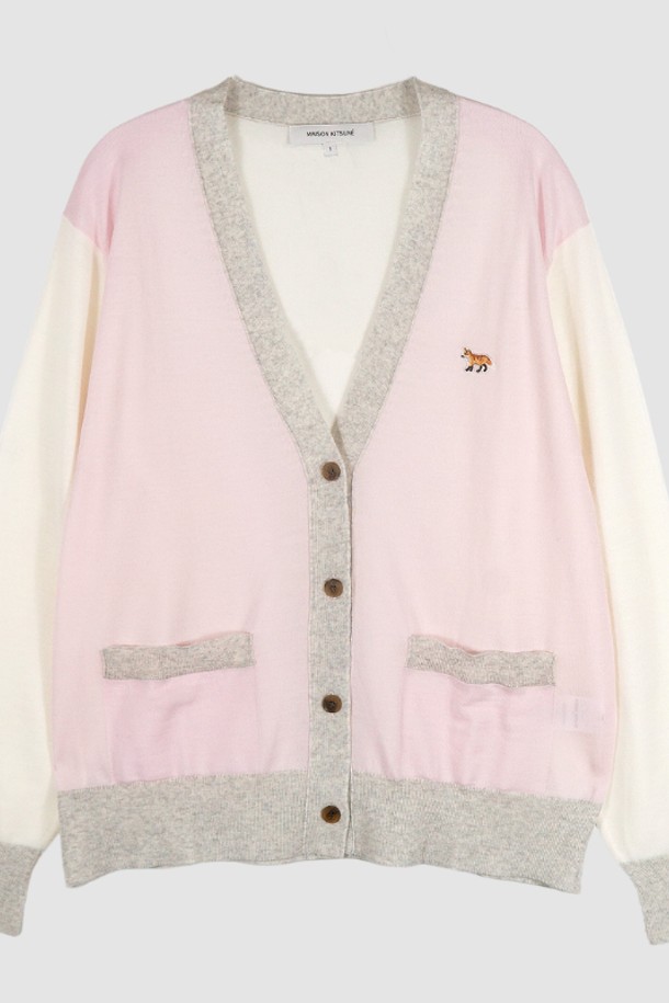 MAISON KITSUNE - 가디건 - 메종키츠네 여성 베이비폭스 컬러블록 가디건 pale pink MW00505KT1036 P603