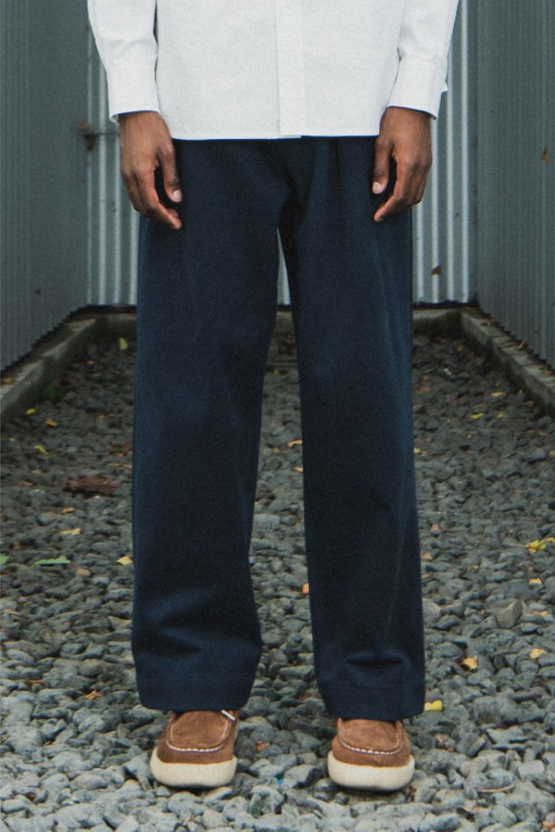 Amfeast - 캐주얼팬츠 - GRANDPA WIDE COTTON PANTS NAVY