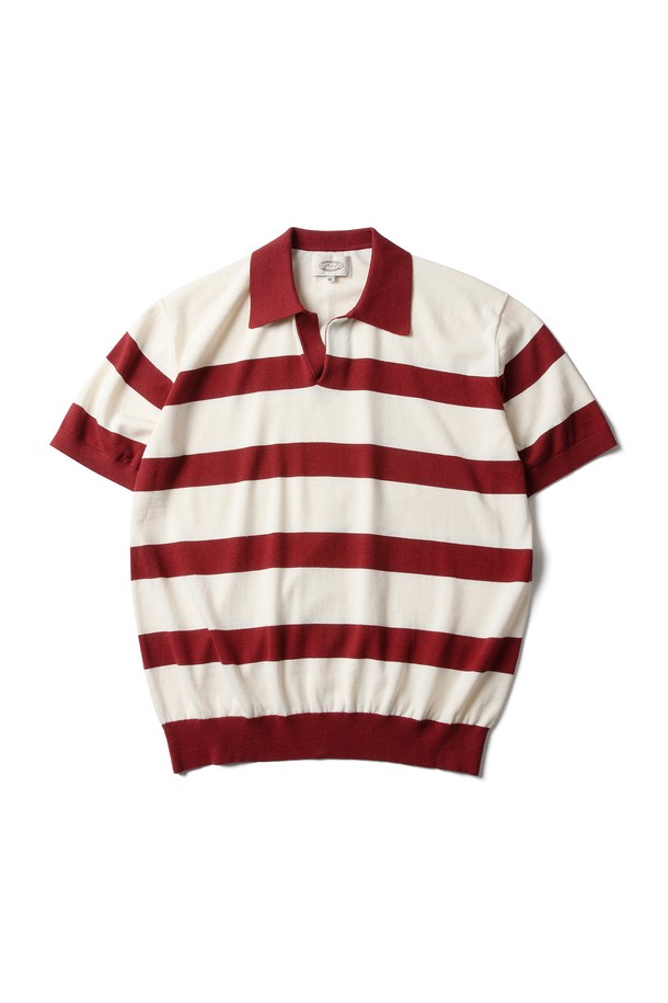 Amfeast - 반팔티셔츠 - Marine Stripe Knit Polo Burgundy