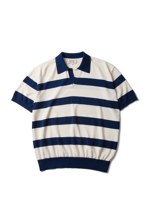 Amfeast - 반팔티셔츠 - Marine Stripe Knit Polo Navy