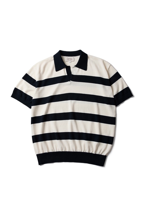 Amfeast - 반팔티셔츠 - Marine Stripe Knit Polo Black