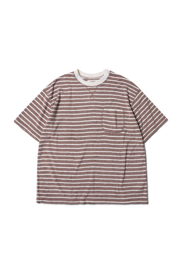 Amfeast - 반팔티셔츠 - Striped Terry Pocket T Shirts ver.2 Brown