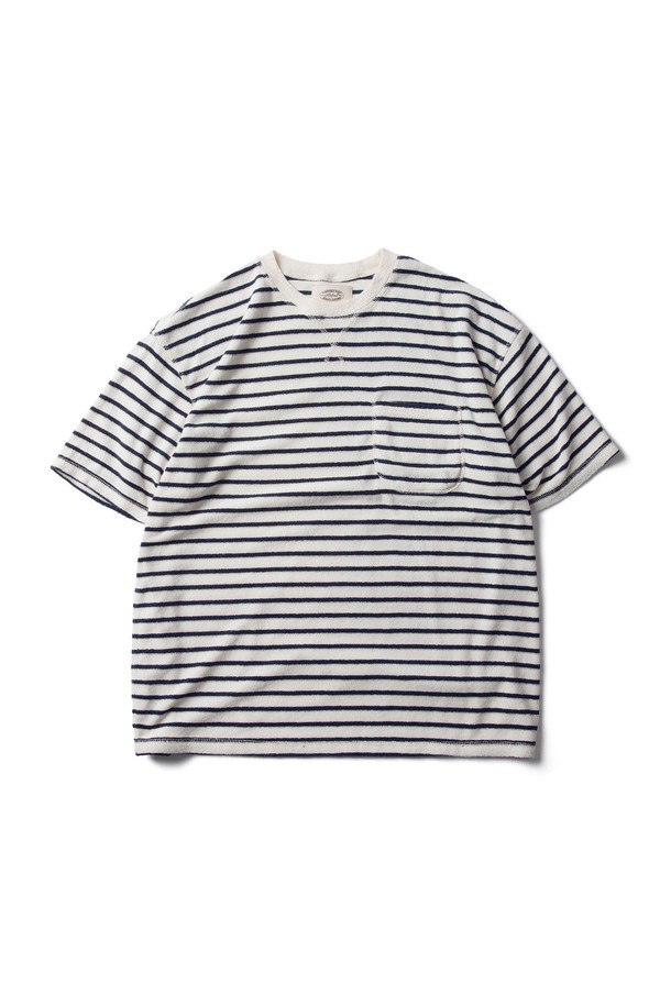 Amfeast - 반팔티셔츠 - Striped Terry Pocket T Shirts Navy