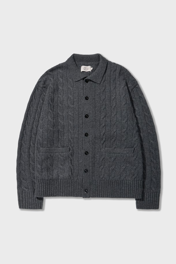 Amfeast - 가디건 - Ivy Essential Cable Cardigan Charcoal