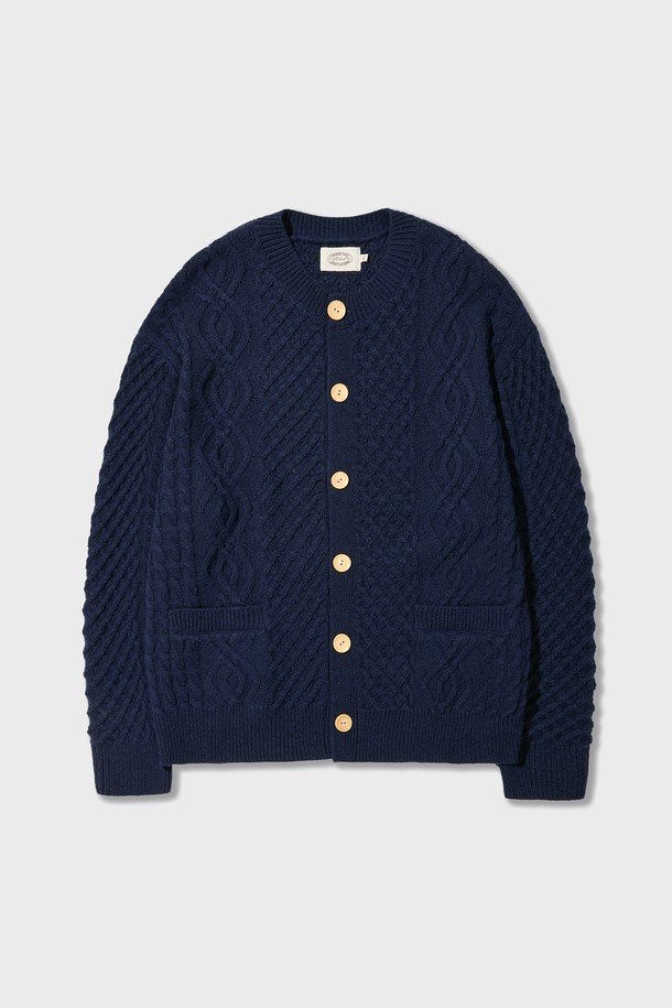 Amfeast - 가디건 - Bold Cable Fisherman Cardigan Navy