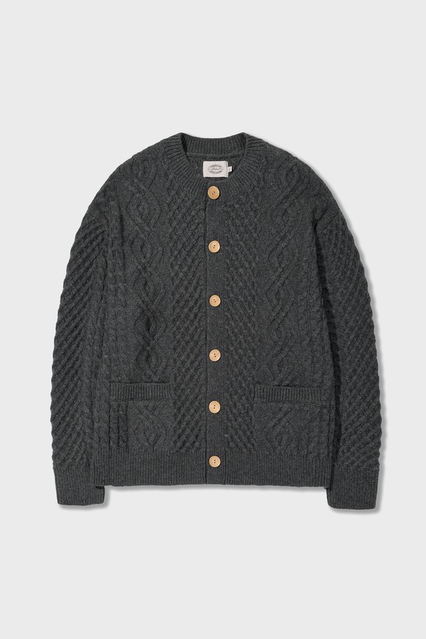 Amfeast - 가디건 - Bold Cable Fisherman Cardigan Charcoal