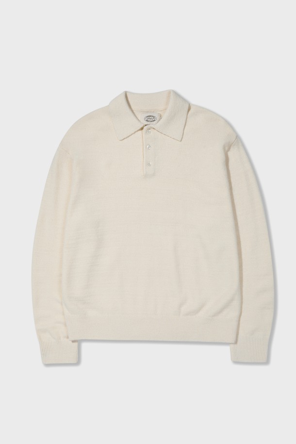 Amfeast - 스웨터 - Essential Comfy Long Sleeves Button Polo Knitwear Cream