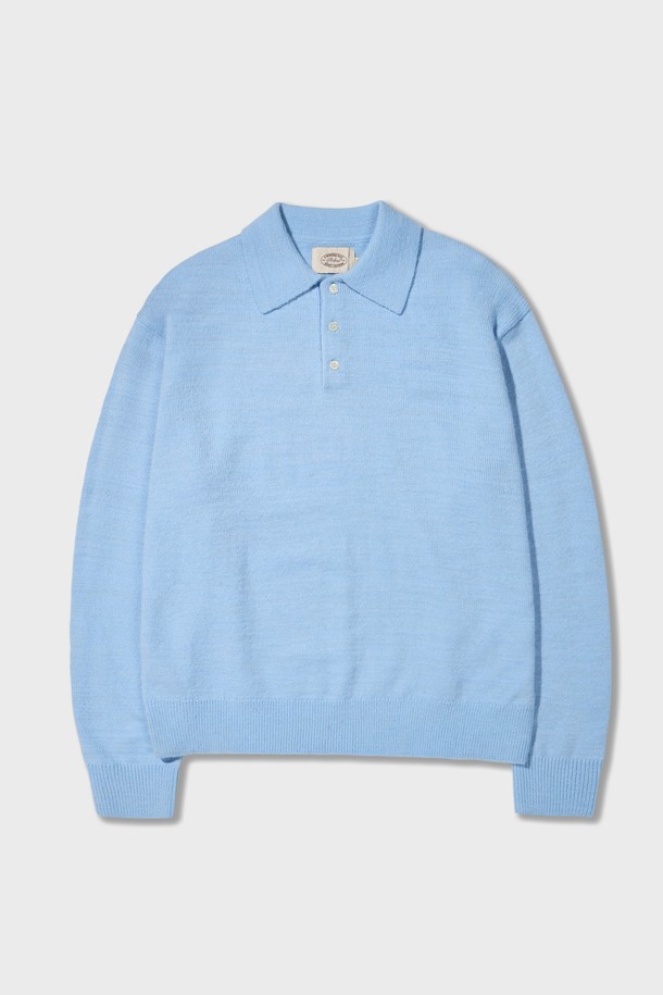 Amfeast - 스웨터 - Essential Comfy Long Sleeves Button Polo Knitwear Blue