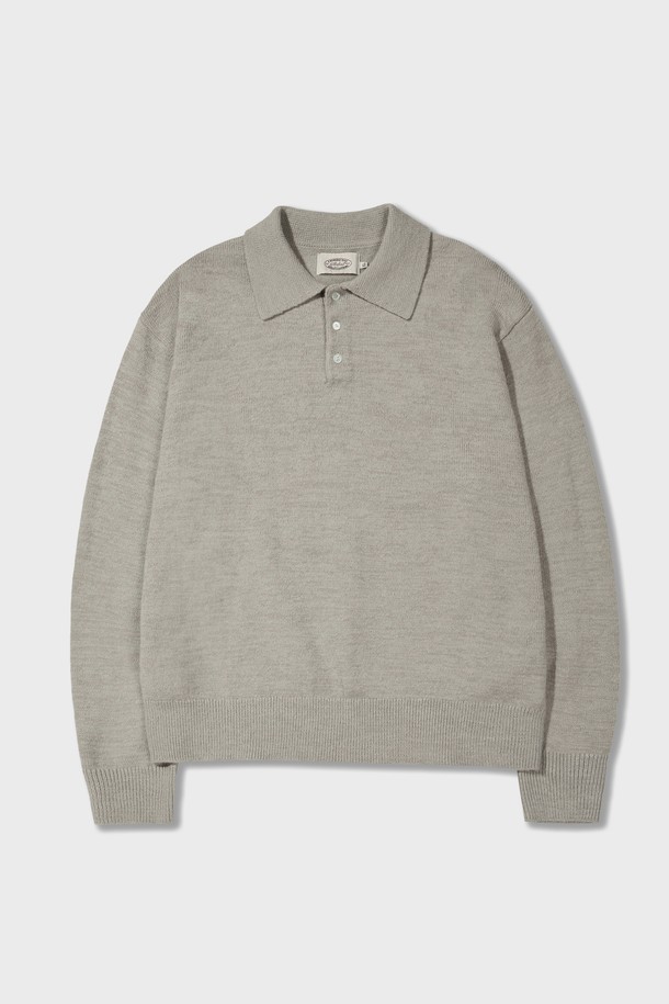 Amfeast - 스웨터 - Essential Comfy Long Sleeves Button Polo Knitwear Grey