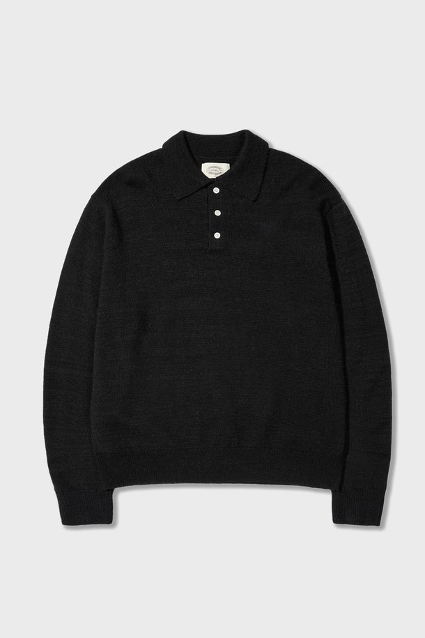 Amfeast - 스웨터 - Essential Comfy Long Sleeves Button Polo Knitwear Black