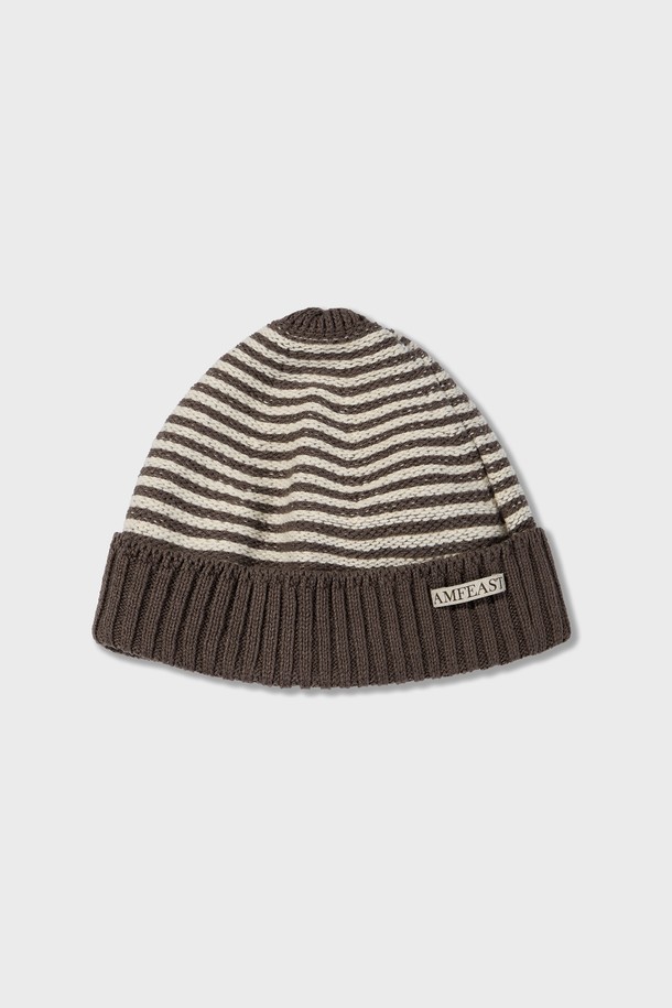 Amfeast - 모자 - Traveler's Stripe Beanie Brown & Cream