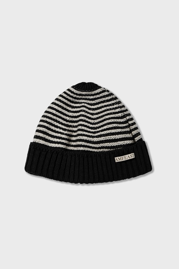 Amfeast - 모자 - Traveler's Stripe Beanie Black & Cream