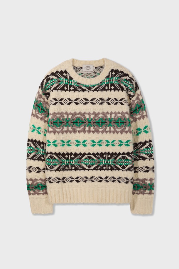 Amfeast - 스웨터 - Grandma Fairisle Sweater Cream