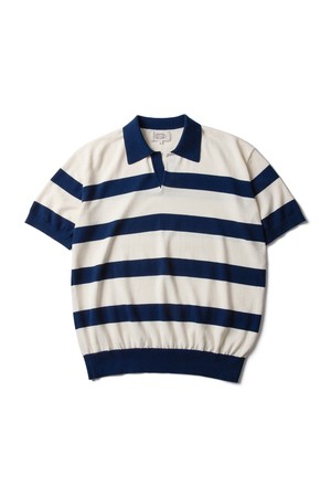 Marine Stripe Knit Polo Navy