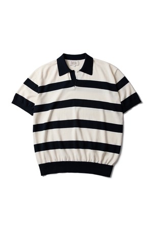 Marine Stripe Knit Polo Black