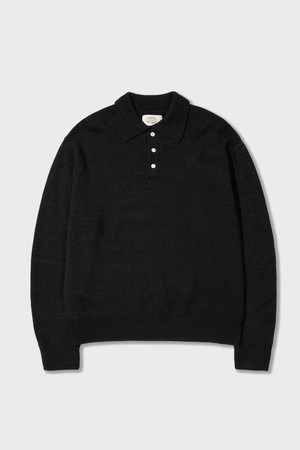 Essential Comfy Long Sleeves Button Polo Knitwear Black