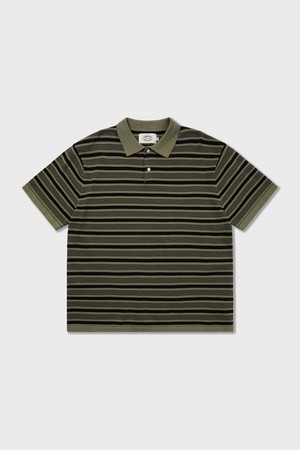 70s Multi Stripe Cotton Knit Polo Shirts Olive