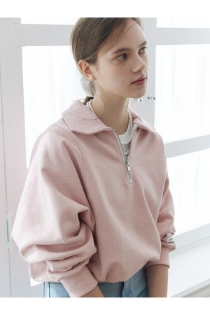 Lea Half Zip-Up Sweatshirt - Light Pink