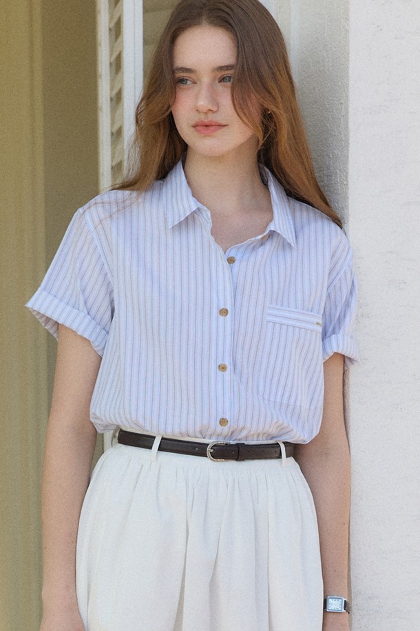 OURHOPE - 셔츠 - Noah Stripe Shirt - Blue