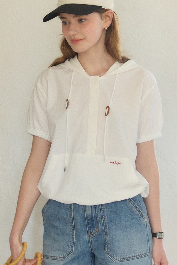 OURHOPE - 블라우스 - Button-down Hood Blouse - Off White