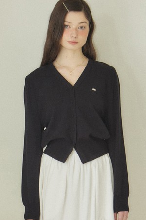 Soft Button V-Neck Cardigan - Black
