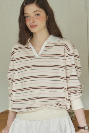 Stripe Logo Collar Sweatshirt - Ivory