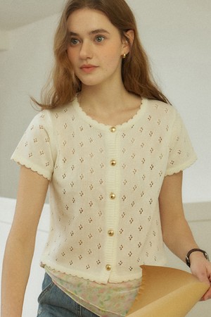 Goldish Button Punching Cardigan - Ivory